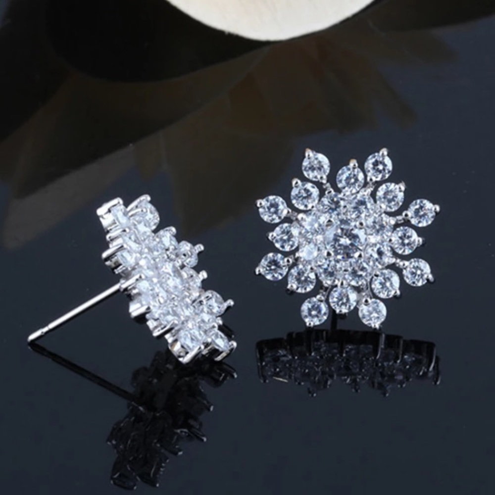 Large Sterling Silver Snowflake Earrings - Picture 2 of 3